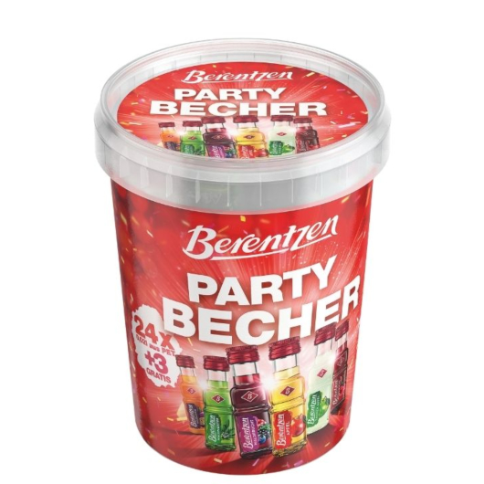 Berentzen Partybecher mit 24+3 Likör-Miniaturen / 15 - 18 % vol / 27 x 0,02 Liter-PET-Flasche