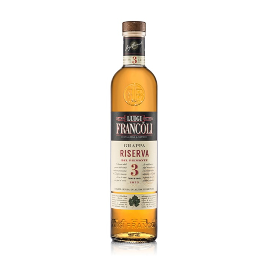 Francoli: Riserva del Piemonte 3 Jahre Grappa / 41,5 % vol / 0,7 Liter-Flasche
