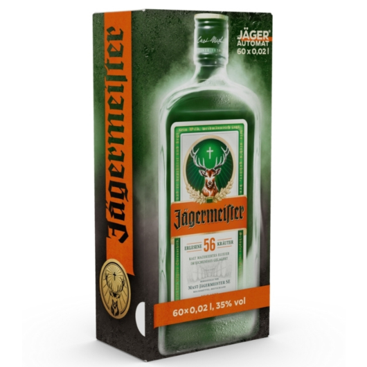 Jägermeister Jäger-Automat Kräuterlikör Miniaturen / 35 % vol / 60 x 0,02 Liter-Flasche