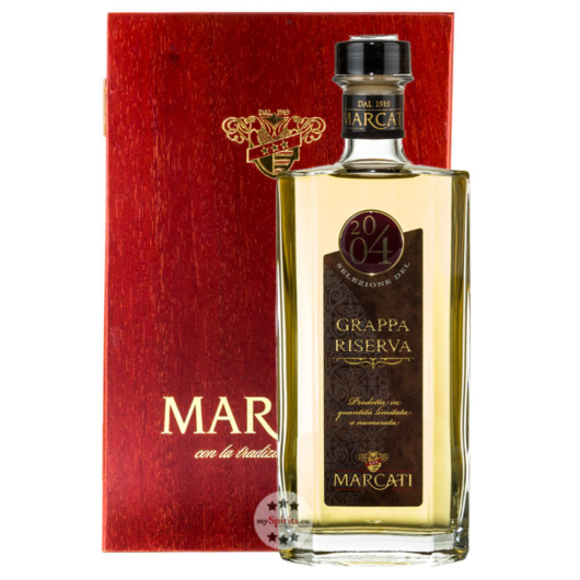 Marcati Grappa Riserva Jahrgang 2004 / 40 % Vol. / 0,5 Liter-Flasche in Holzkiste