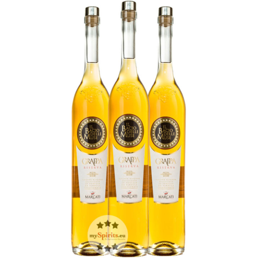 3 x Marcati Grappa Riserva „Il Bacio delle Muse“ / 40 % Vol. / 3 x 1,5 Liter-Flasche