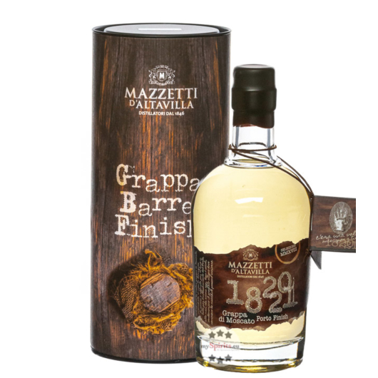 Mazzetti d'Altavilla 1820-21 Grappa di Moscato Porto Finish / 43 % Vol. / 0,5 Liter-Flasche in Geschenkdose