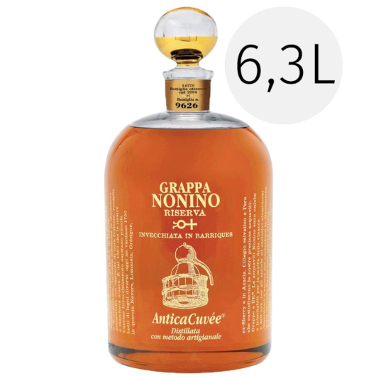 Nonino Grappa Riserva Antica Cuvée 5 Jahre in Eichholzfässern gereift / 43 % vol / 6,3 Liter in Holzkiste