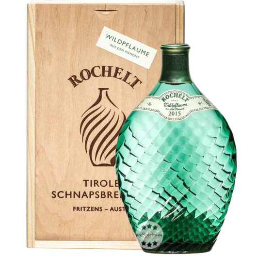 Rochelt Wildpflaume Edelbrand / 50% vol / 0,35 Liter-Flasche in Holzkiste