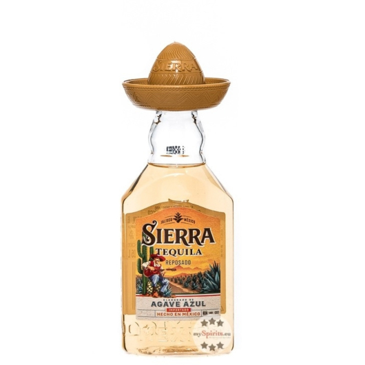Sierra Tequila Reposado / 35 % vol / 0,05 Liter-PET-Flasche mit goldenem Hut