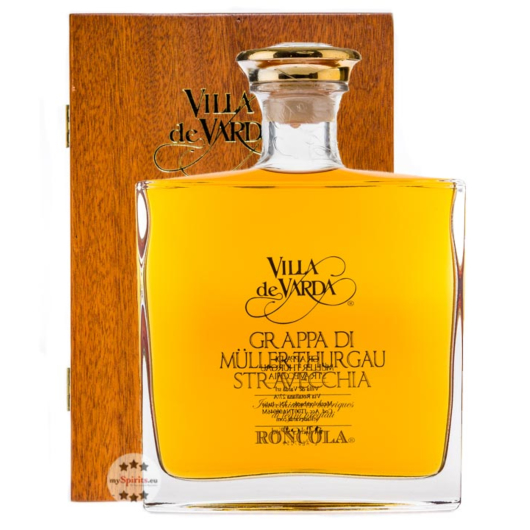 Villa de Varda Grappa Müller Thurgau Stravecchia-Roncola / 40 % Vol. / 0,7 L Flasche in Holzkästchen