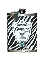 Bertagnolli Flachmann Grappino Bianco Zebra / 38 % vol / 0,2 Liter-Flasche aus Edelstahl