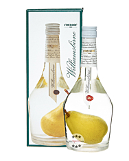 Freihof 1885 Williamsbirne Schnaps in Früchteflasche mit Birne / 35 % vol / 0,7 Liter-Flasche in Geschenkbox