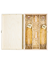Prinz: Geschenk-Set Holzfass-Duo - Prinz Alter Williams & Prinz Alte Marille mit 2 Exklusiv-Kelchen in Holz-Kiste