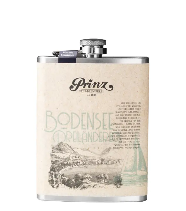 Prinz Flachmann Bodensee - Birnerla / 34 % vol / 0,2 Liter-Flasche aus Edelstahl